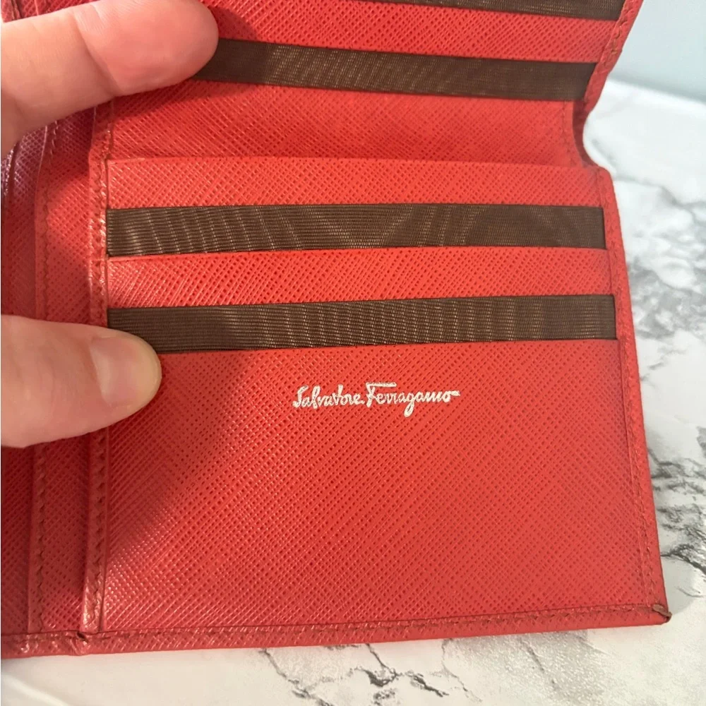 Salvatore Ferragamo Mancini Icona French Wallet Salmon Pink Silver Hardware
